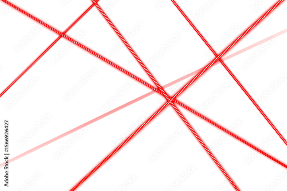 Poster several intersecting red straight lines in different positions. neon red light on isolated transpare