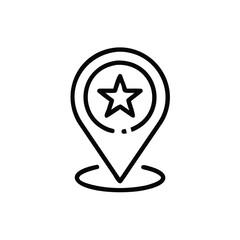 Line art location pin icon with star inside a circle handdrawn symbol on favorite