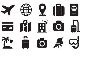 Travel, Vacation & Tourism Essential Icons Set