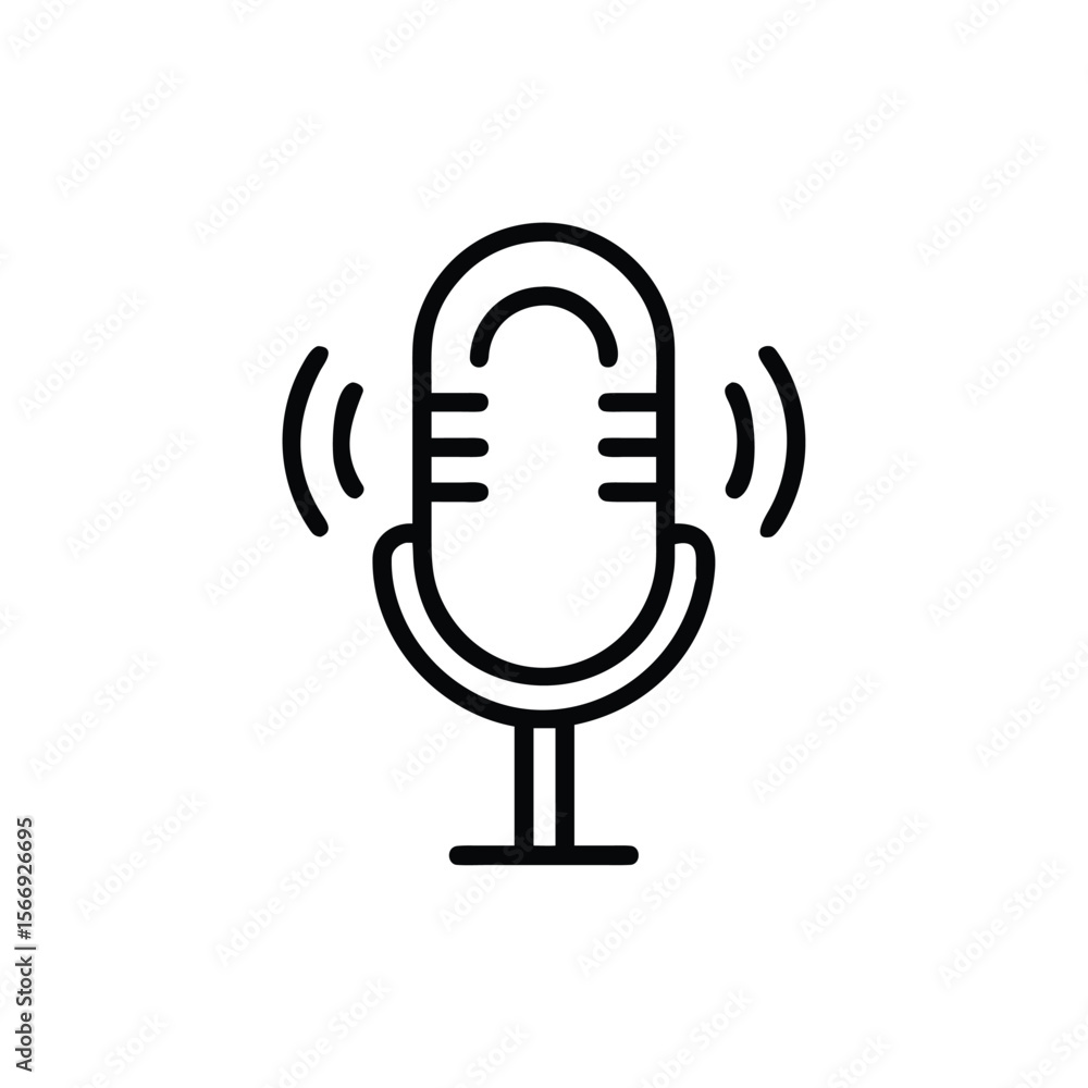 Poster outline microphone icon with sound waves on handdrawn symbol for audio recording