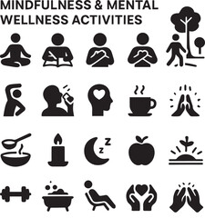Mindfulness & Mental Wellness Activities Icons Set