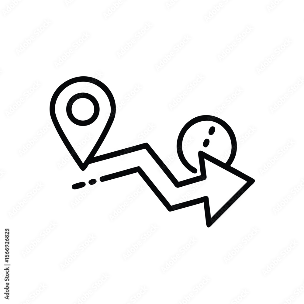 Poster line a location marker connected to a bowling ball with an arrow pointing right vector