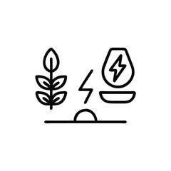Line art symbols leaves lightning bolt water drop with energy concept plant nature