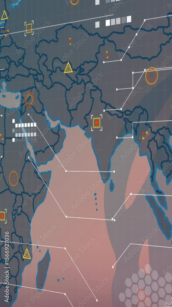 Poster animation of data processing and world map on light background