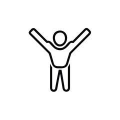Line drawing a person with arms raised in the air on a human figure