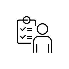 Obraz premium Line art icon a person with a checklist checkmarks on a symbol human