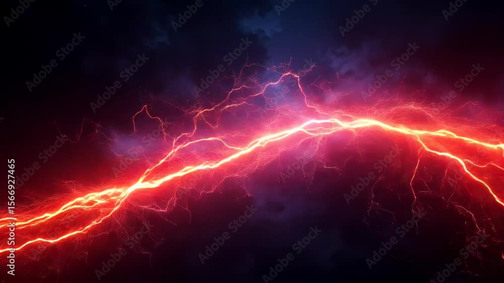 Poster arcs dancing across dark background. red and blue electrical arcs light up dark space. energy arcs c