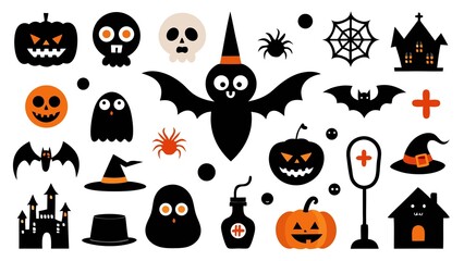 Photo of halloween icons isolated on white background