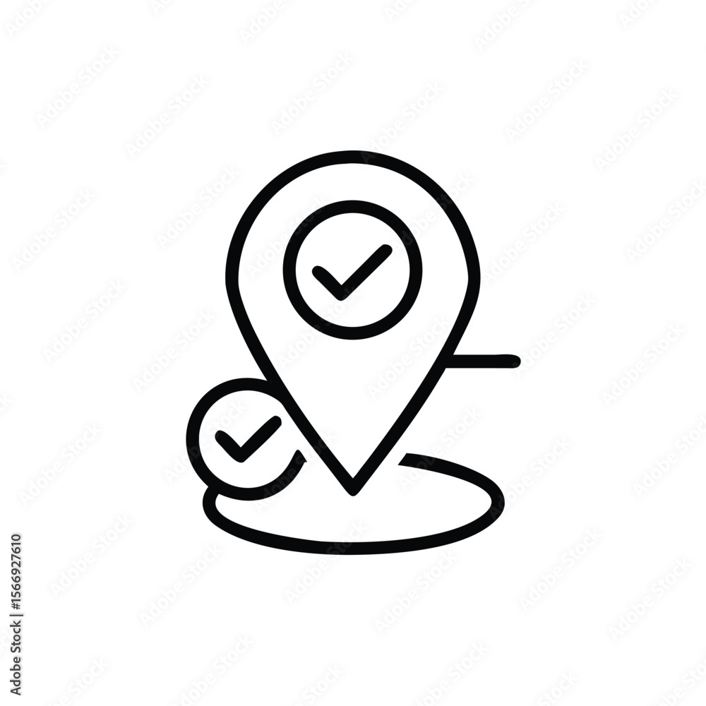 Poster location pin with checkmark inside a circle another checkmark icon on vector