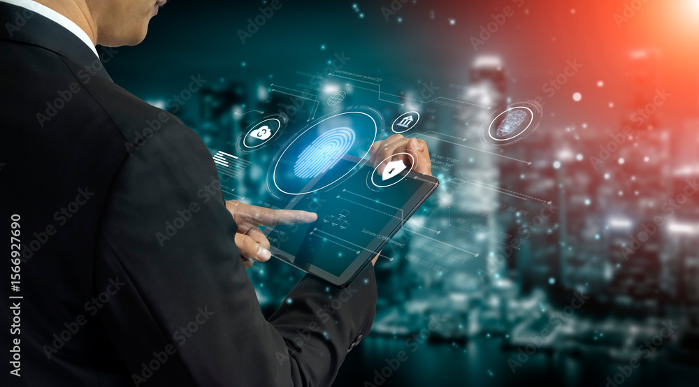 Poster biometric identity system using fingerprint and facial recognition to secure cloud access, protect s