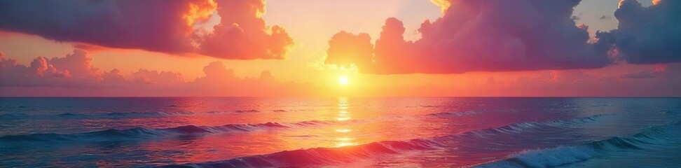 Serene Sunrise over Calm Ocean Vibrant Hues of Orange, Pink, and Gold Paint the Sky