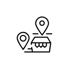 Line art two location markers with a package icon on a delivery
