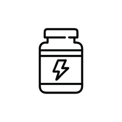 Outline a supplement bottle with a lightning bolt symbol on a container energy