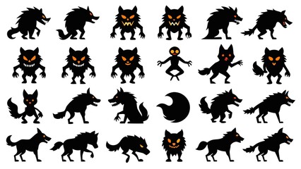 Photo of silhouetted werewolf monsters isolated on white background