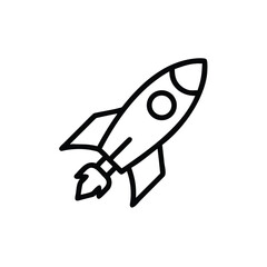 Outline rocket ship with flames circular window on a space travel