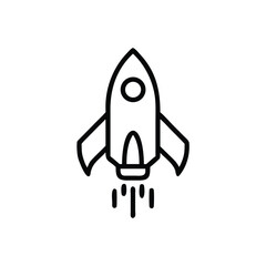 Outline rocket ship taking off with exhaust on a space travel