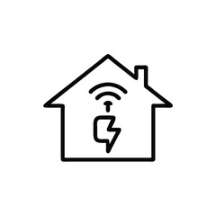 Outline house symbol with wifi signal lightning bolt inside on home building