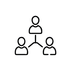 Line art three connected people symbols on connection group