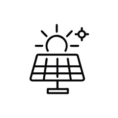 Solar panel icon with sun rays a location symbol on a energy