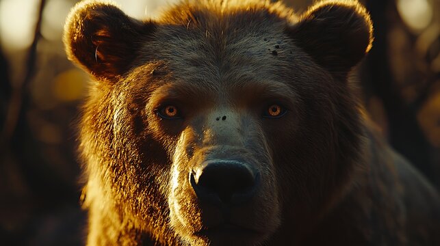 Close-Up Portrait of a Brown Bear at Sunset
