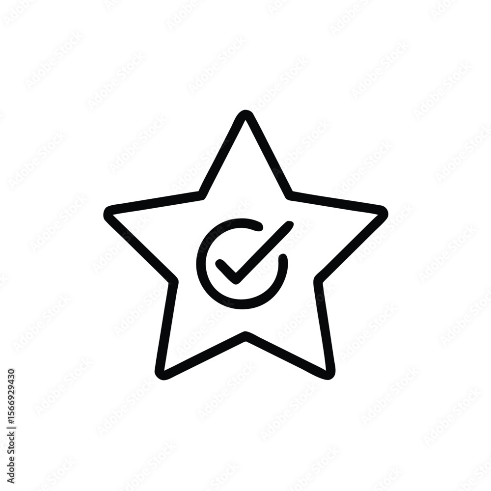 Poster outline star shape with checkmark inside a circle on a symbol tick
