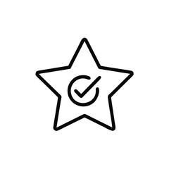 Outline star shape with checkmark inside a circle on a symbol tick