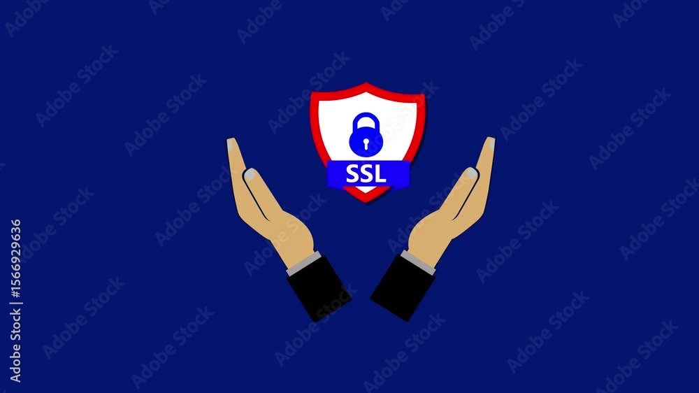 Poster secure connection icon motion graphics isolated on white background, flat style secured ssl shield s