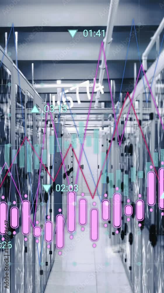 Poster animation of financial data processing over computer servers