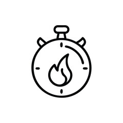 Stopwatch symbol with flame inside on handdrawn timer time