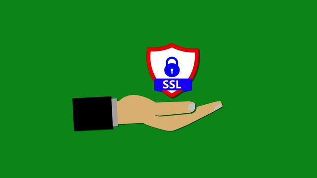Secure connection icon Motion graphics isolated on white background, flat style secured ssl shield symbols on hands 4k