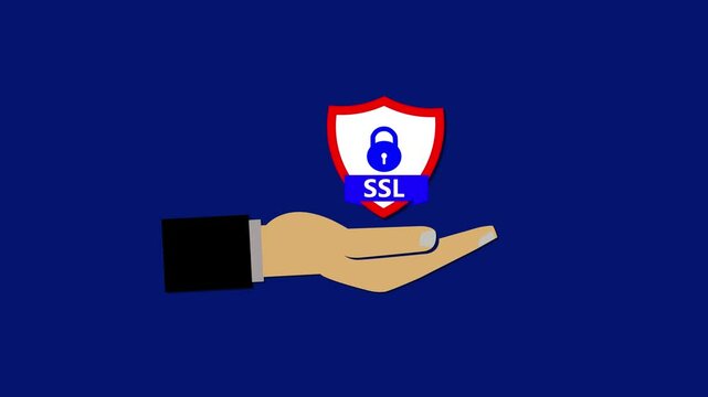 Secure connection icon Motion graphics isolated on white background, flat style secured ssl shield symbols on hands 4k