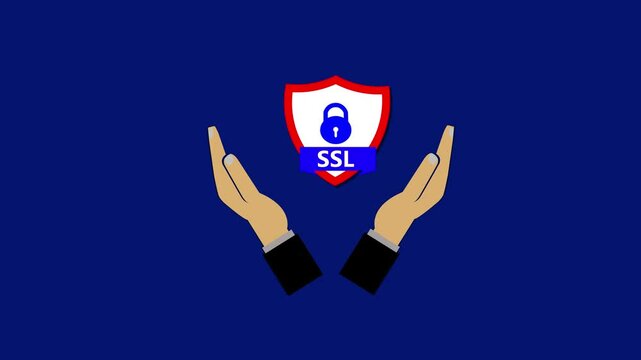 Secure connection icon Motion graphics isolated on white background, flat style secured ssl shield symbols on hands 4k