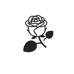 White Rose Illustration- Simple Black and White Rose Image- Elegant Rose Drawing with Leaves- Floral Design Element- Isolated Rose Clipart- Modern Flower Graphic
