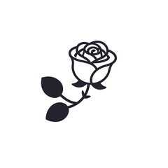 White Rose Illustration-Elegant Flower with Dark Leaves-Floral Design Element-Botanical Art for Creative Projects-Simple Rose Image for Decor