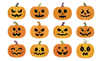 Set of halloween pumpkins, funny faces. Autumn holidays. vector design