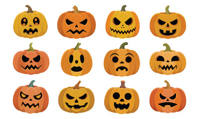 Set of halloween pumpkins, funny faces. Autumn holidays. vector design
