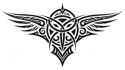 Naklejka premium Stylized tribal tattoo design with wings and geometric shapes in black and white illustration art vreated with genrated ai