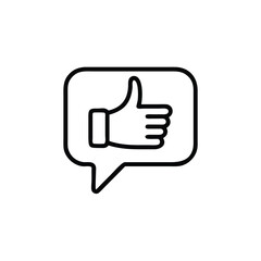 Outline thumbs up hand gesture inside a speech bubble on a like