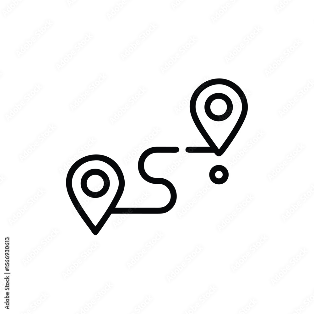 Poster line two location markers connected by a curved path on a route destination