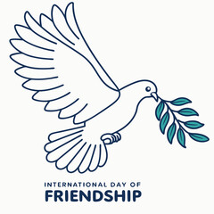 Obraz premium Single Line Outline Dove Teal Olive Branch Peace Symbol International Friendship Day