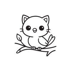 Cute cartoon bird perched on a branch, perfect for coloring books or children's designs.