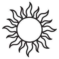 Simple black line art sun graphic for design elements.