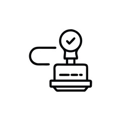 Line art stamp icon with checkmark symbol curved line on approved approval