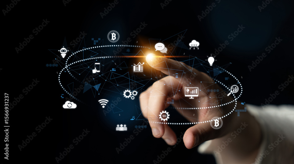 Aufkleber digital business ecosystem integrating multiple business, ecosystem, and technology elements in a se