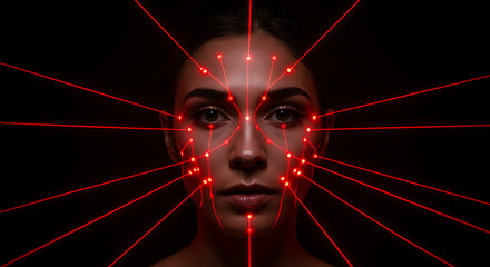 Red Laser Beams Mapping Facial Features Advanced Technology in Beauty and Aesthetics