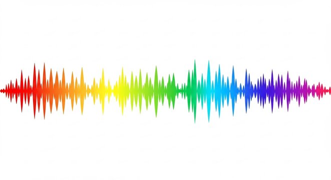 虹色に輝く 音波 カラフルな波形 美しい音楽ビジュアライゼーション. AI Generated