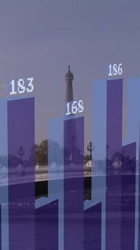Animation of financial data processing over paris cityscape
