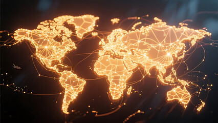 A visually stunning world map showcasing a network of illuminated connections.