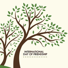 Obraz premium Interconnected Brown Green Tree Branches Stylized Leaf Icon Friendship Day leaves