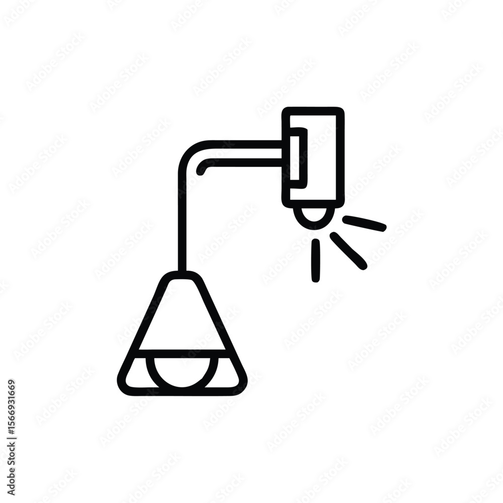 Poster outline a wall lamp with a cone shade light rays on lighting fixture